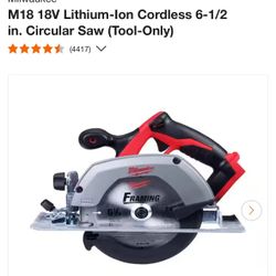 Milwaukee M18 18V Lithium-lon Cordless 6-1/2 in. Circular Saw Brand New kit!! Circular saw, blade, wrench, two batteries and charger.