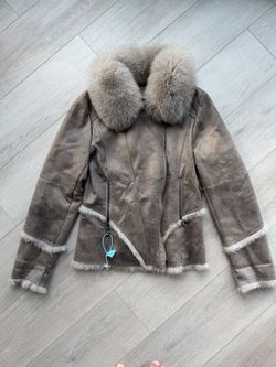 Brown Leather Jacket with Fur Collar, Fur Trim