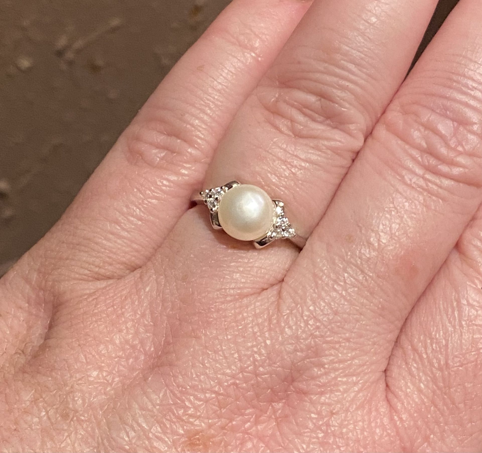 Natural Pearl Silver Ring 925 Sz 7