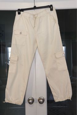 Cream Cargo Pants with Drawstring Ankles