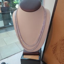 925 Silver Mossonaite VVS 4MM ROUND D COLOR Neckless 20 Inches And 22 Inches