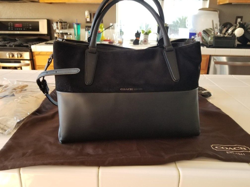Coach Black Suede & Leather Tote Shoulder Bag D1420-32296