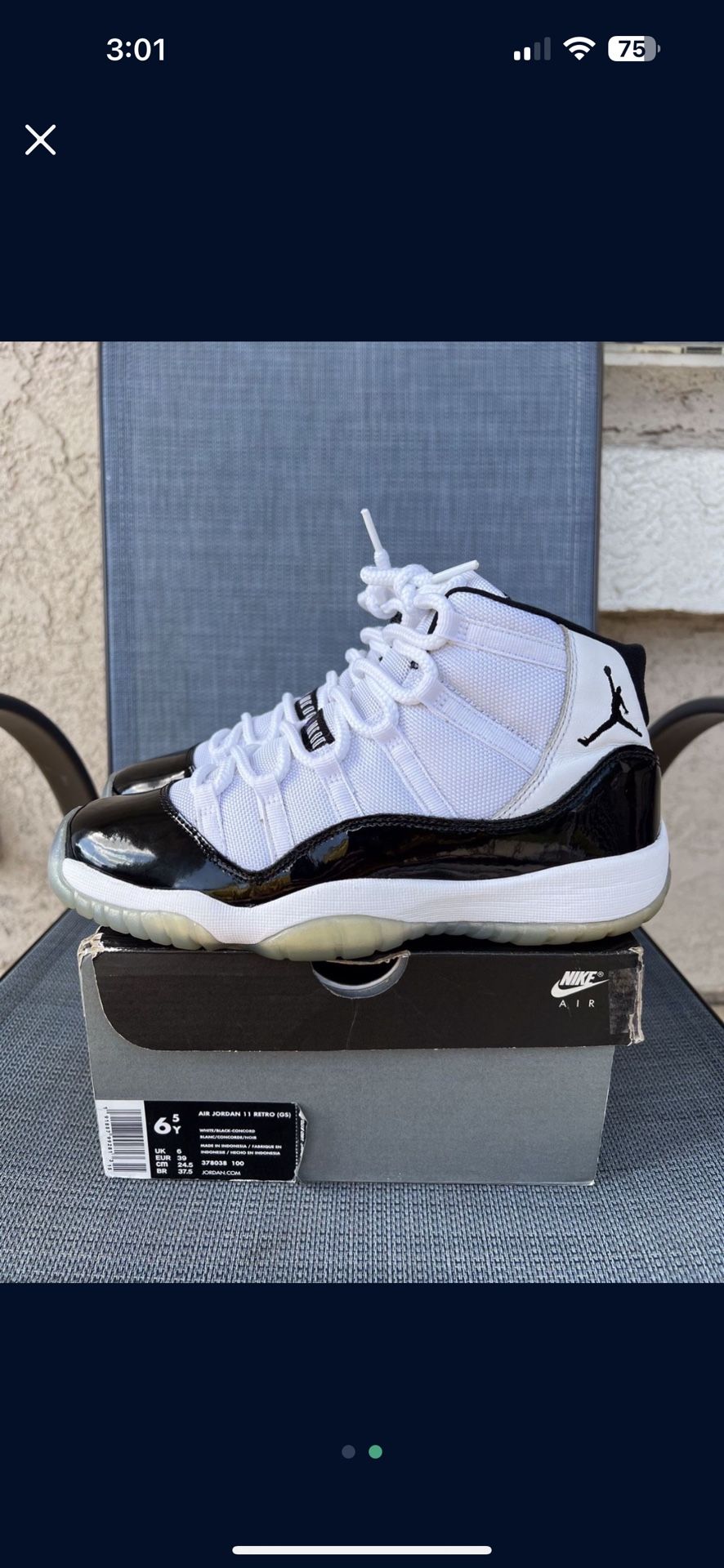 Size 6.5Y Jordan “Concord” 11s