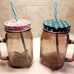 different color mason glass drinking jar