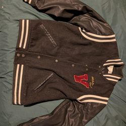 Vintage Style Bomber Jacket Black With Leather Sleeves