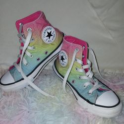 Converse Girl's Chuck Taylor High Top Rainbow Sneakers Youth Size 12