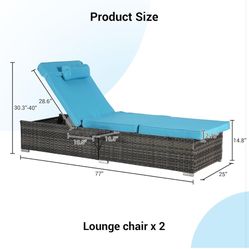 Outdoor Chaise Lounge Chair with Storage Set of 1 PE Wicker Long Reclining Chair with Adjustable Backrest, Patio Pool Sunbathing Chairs Tanning Lounge