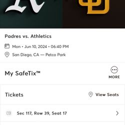 A’s vs Padres Game. Monday 6–10-2024, $30