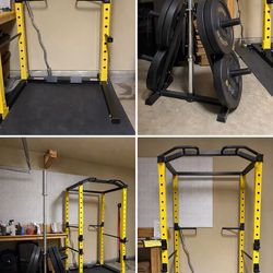 Heavy-Duty Power Rack + Olympic Barbell + Bumper Plates (Home Gym Set)