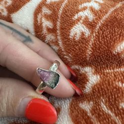 Watermelon Tourmaline Sterling Silver Ring 