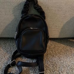 Black Faux Leather Mini Sling Backpack