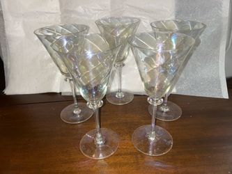 Vintage Mid-Century Iridescent Luster Optic Wine Glasses / Goblets - Set of 5