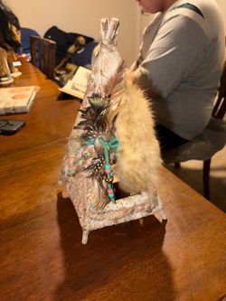 Native People Decorative Miniature Teepee with Feathers and Fur