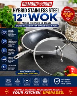 DIAMONDS BOND HYBRID STAINLESS STEEL 12" WOK