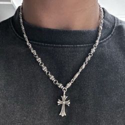 Chrome Necklace Hearts Religion Cross Link Chain True Silver Hellstar Jewelry