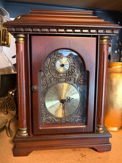 Wooden Mantel Clock with Brass Accents