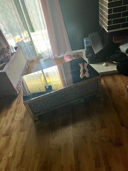 Glass mirror/rhinestone coffee table