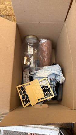 Shorts, medical clip board, BP cuff, book shelf book holders (yellow), big jug for parties, outdoor inflatable mattress for camping