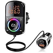 Bluetooth FM Transmitter for Car, PD18W and QC3.0 Bluetooth 5.0 Car Radio Adapter Dual Fast Charging Port Wireless FM Audio Hands Free Car Kit Receive
