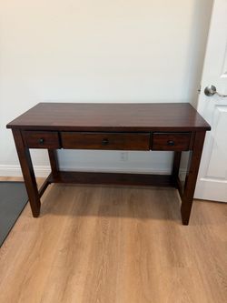 Solid Dark Wood Writing Desk with 3 Drawers
