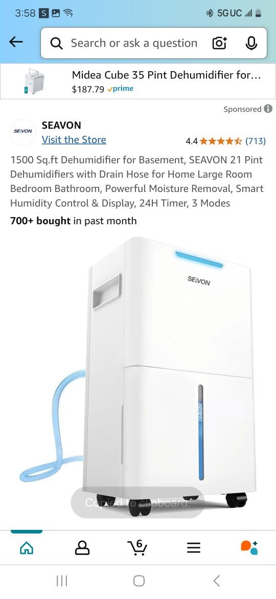 (717)
1500 Sq.ft Dehumidifier for Basement, SEAVON 21 Pint Dehumidifiers with Drain Hose for Home Large Room Bedroom Bathroom, Powerful Moisture Remov