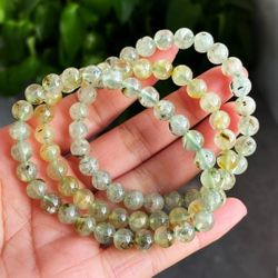 7mm  Natural Green Grapestone Tourmaline Rutilated Crystal Bracelet