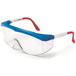 Crews Safety Glasses For Worker, SS130, Clear Lens, Blue & Red Frame, 12 Units Inside Box