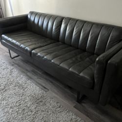 Dark Gray Leather Sofa 