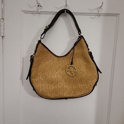 Francesco Biasia Purse Straw Raffia & Leather Shoulder Bag Crescent Coastal 