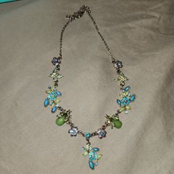 Green Lady Bug Flower Necklace