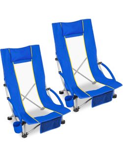 Set of 2 High Back Folding Beach Chairs NEW