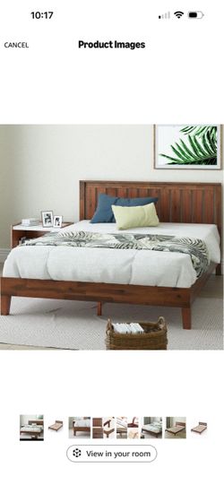 Deluxe Wood Platform Bed Frame with Headboard, King Slatted Headboard, Wood Slat Support