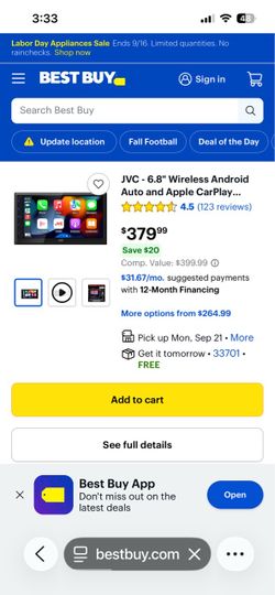 JVC 6.8" Wireless Android Auto Apple CarPlay Receiver