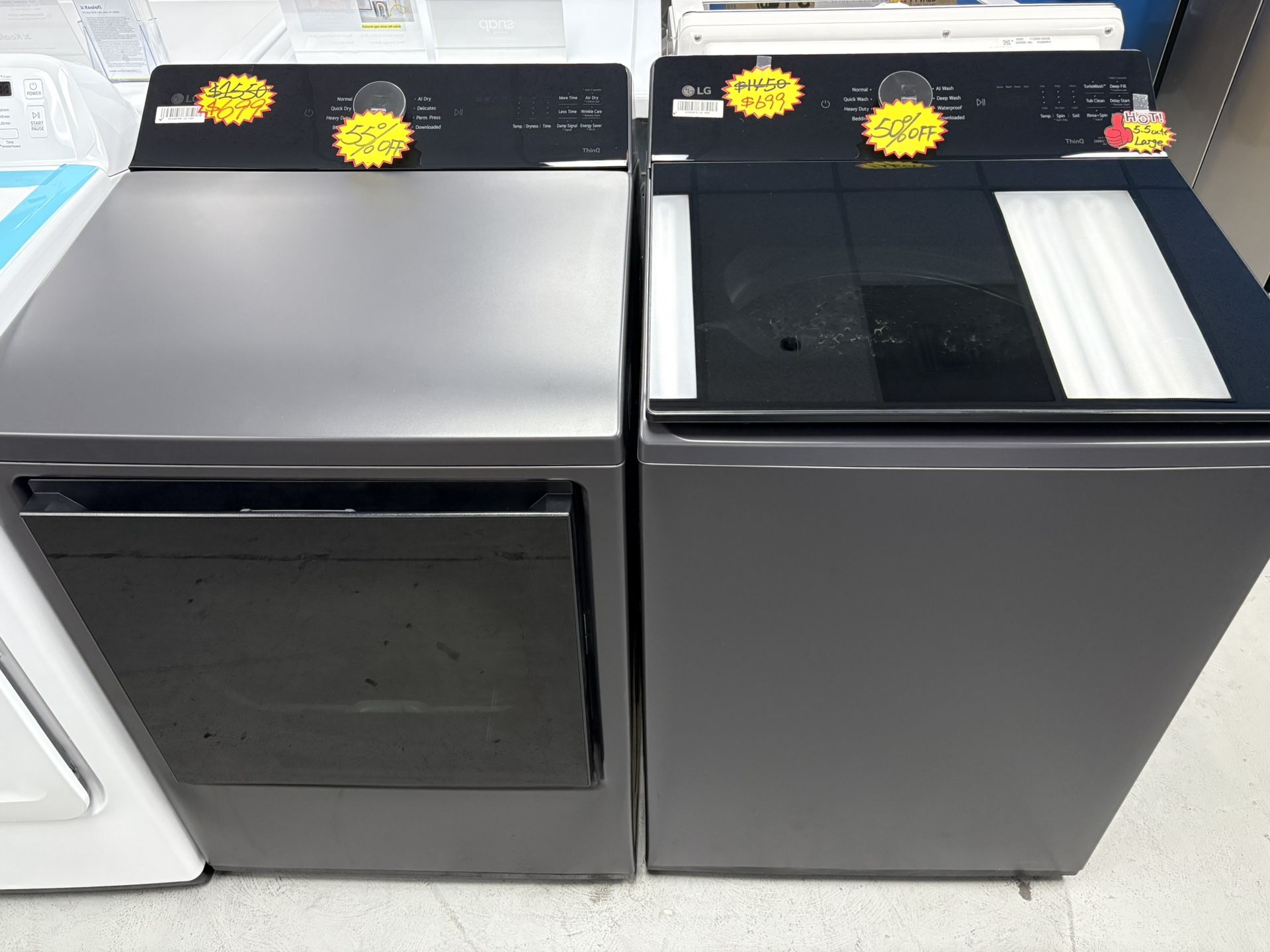 Large‼️LG 5.5 cu.ft Top load Washer and 7.4 cu.ft Gas Dryer 