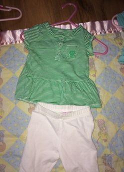 Baby girl 0-3 month green shirt and white pants