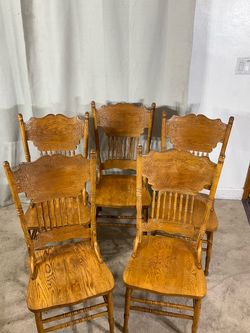 Oak Double Pressed Back Dining Chairs (5)