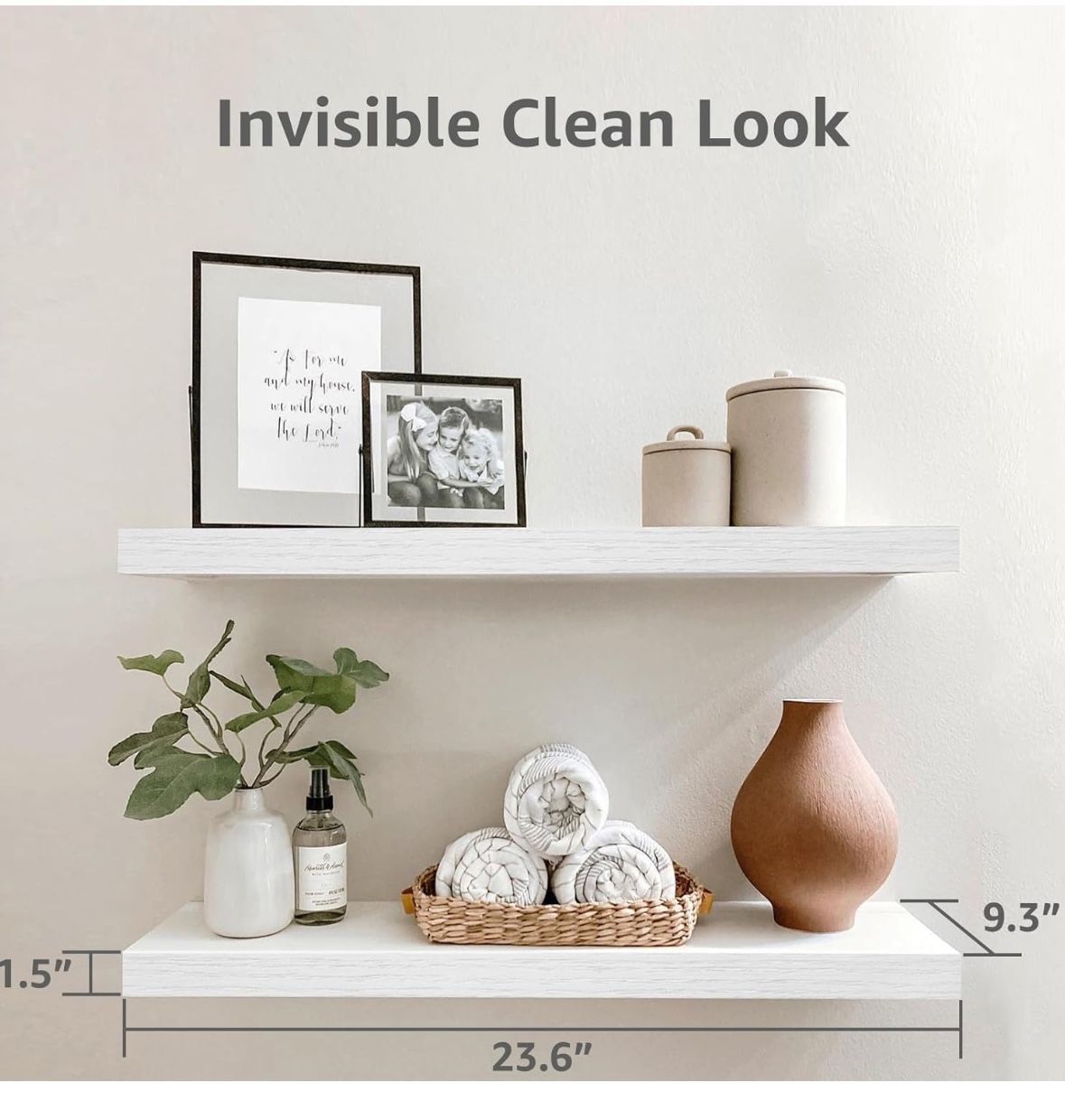 QEEIG Bathroom Shelves 24 inches Long Wall Shelf 24 x 9 inch Set of 2, White (008-60W)