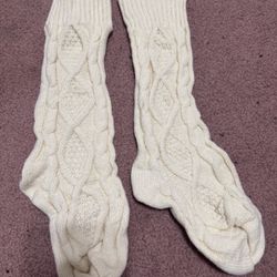 New ivory cable knit thick leg warmers socks knee high white