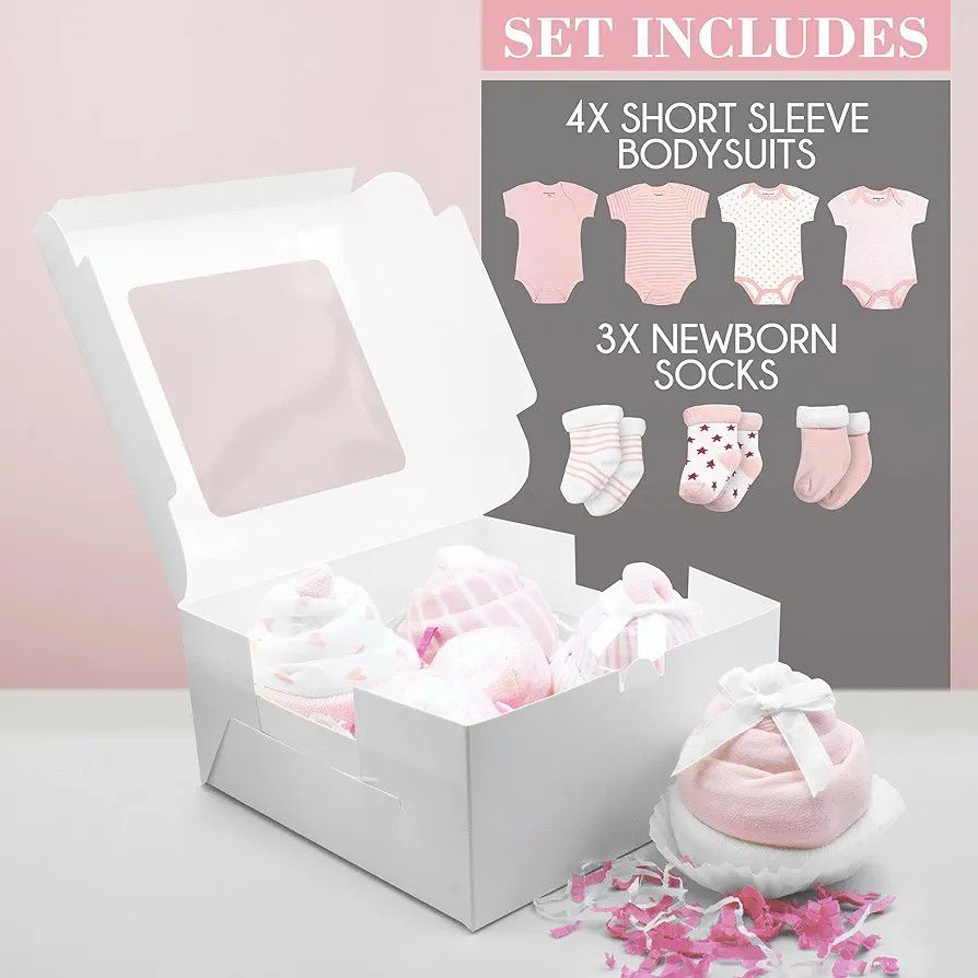 Pink Baby Girls Bodysuits Cupcake Gift Set 

