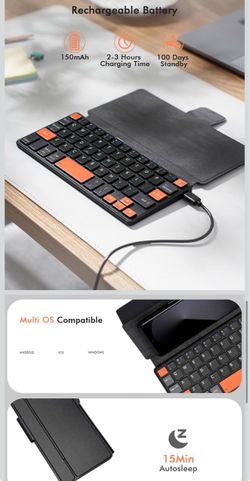 Doohoeek Universal Bluetooth Mini Keyboard, Wireless Compact Keyboard with Orange Navigation Keys & Any-Angle Stand for Android/iOS/Windows, Dual-Devi