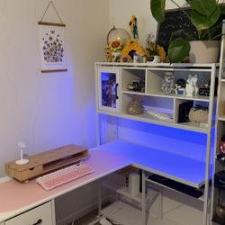 Gamer Desk With Led Lights And Shelf 