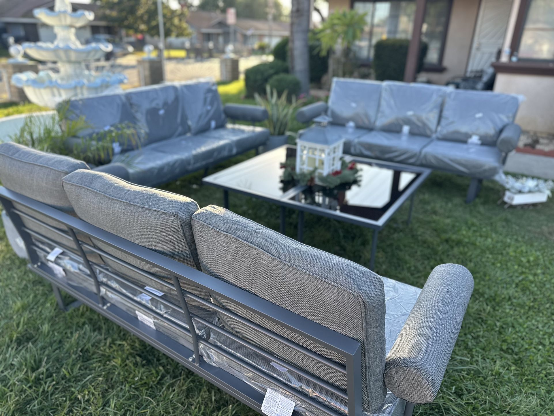 OVIOS brand new patio aluminum set 3 sofas 3 tables  in box