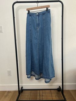 Universal Thread Juniors 17 Blue Denim Cotton Long A-Line Skirt Pockets Button
