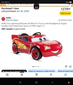 New never used Huffy Cars Lightning McQueen 6V Ride-On Toy Car with Headlights & Engine Sounds, Foot Pedal Drive, Up to 2.5 MPH