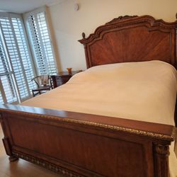 High End Solid Wood Cal King  Bedroom Set Large Dresser With Mirror And Two Night Stands. In Great Condition 