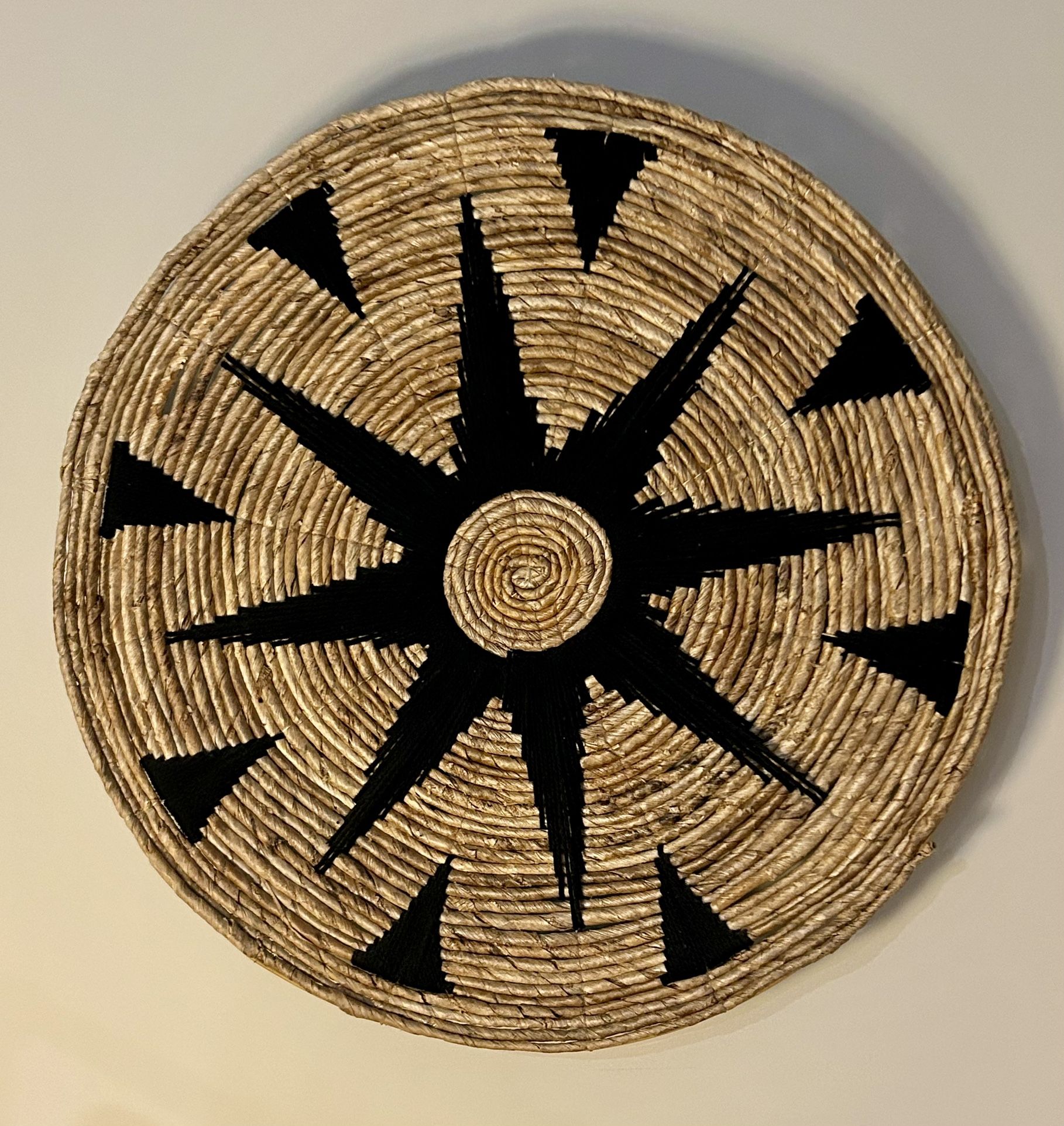 Woven Straw Artwork With Black Yarn Accents