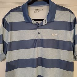 Nike Blue Stripe Short Sleeve Golf Polo 