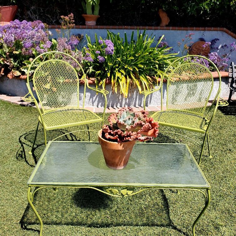 Vintage Wrought Iron Patio Set 3pcs  Lime Green 