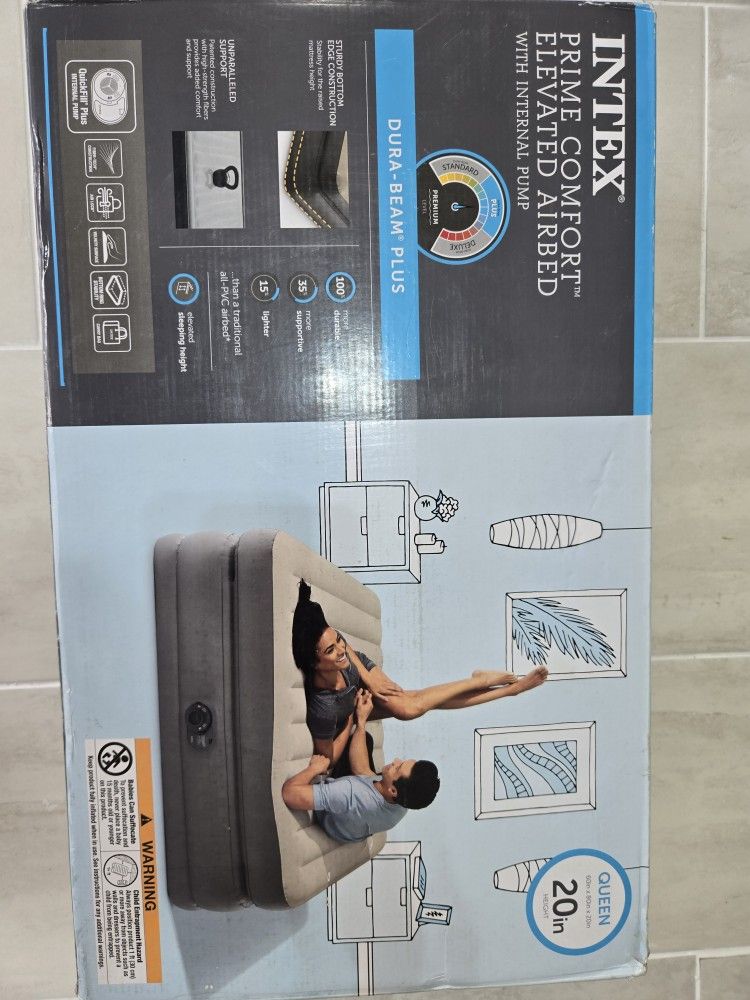 Intex Queen Air Mattress with Built-in Pump – New, 20” Height + Free Gift!