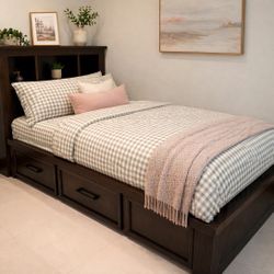 Modern Storage Bed Frame w/ Mattress + Headboard (Great Condition)